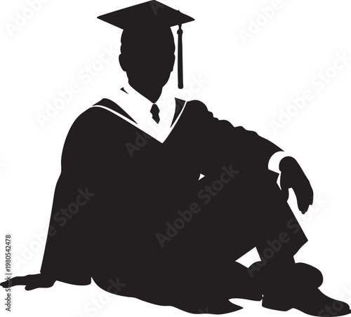 Silhouette of a graduate sitting on the floor with white background graduate silhouette education