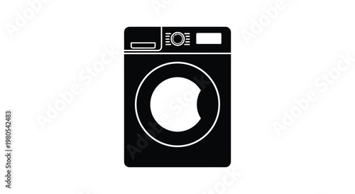 A stark black silhouette of a front loading washing machine high quality