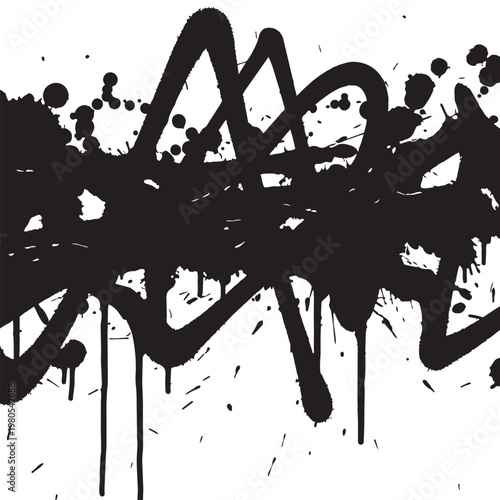 Black graffiti illustration with splatters and drips on white background vector graphic