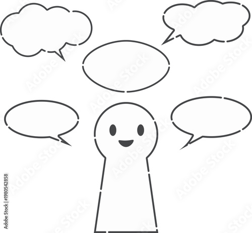 シンプルな人物と吹き出しの会話イラストセット 笑顔 コミュニケーション素材