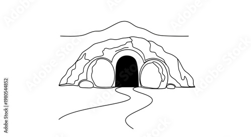 Cave Entrance with Dark Tunnel Opening.