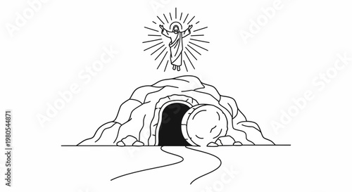 Easter tomb with stone rolled away.