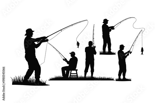 Fishing, silhouette, vector icons, black, outdoor recreation, fishing gear, anglers