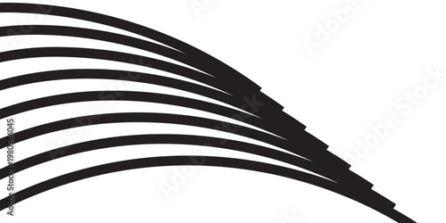 Black on white abstract perspective line wave stripes with 3d dimensional effect isolated on white background