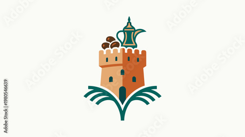 Arabic Icon with Traditional Coffee Pot and Dates