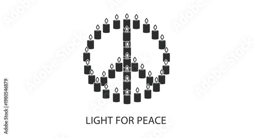 Peace sign symbol created from burning candles.