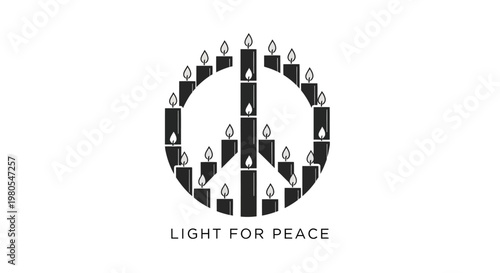 A conceptual illustration featuring a peace symbol made of lit candles.