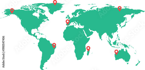 World Map With Red Location Pin Global Travel Vector illustration