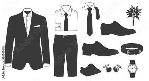 Elegant Men Formal Business Suit and Groom Wedding Accessories Set
