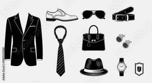Men's Formal Wear Accessories Vector Set