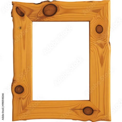 Wooden frame showcasing natural knots and a raw texture provides a rustic border for photos or artistic display mockups now.