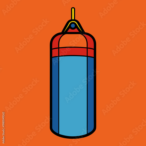 A stylized cartoon depiction of a boxing punching bag in blue and red, perfect for fitness concepts.