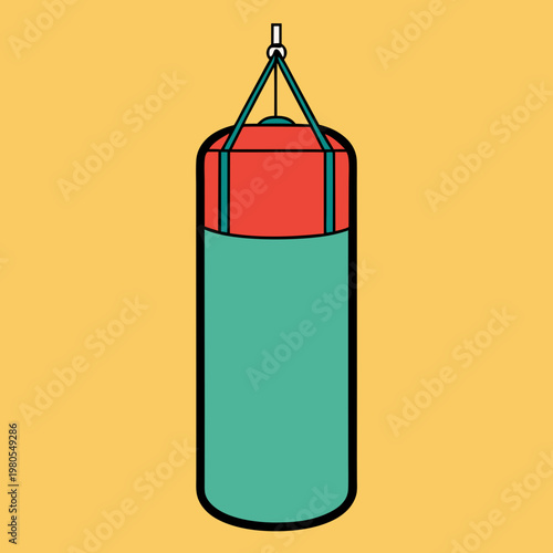Minimalist illustration of a classic boxing punching bag in vibrant red and teal colors