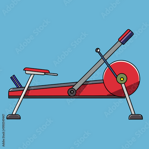 Stylized illustration of a modern red and grey fitness elliptical trainer machine