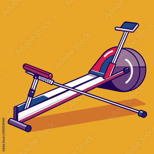 A modern flat design illustration of a vibrant rowing machine for indoor fitness and exercise