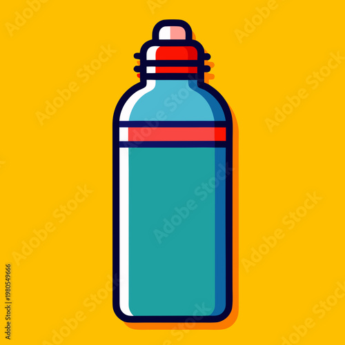 A vibrant illustration of a teal and red sports bottle on a bright yellow background, perfect for active lifestyle designs