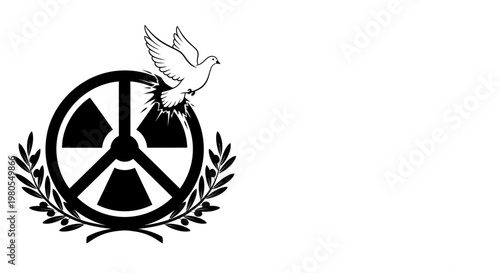 Anti-Nuclear Peace Symbol with Dove and Olive Branches.