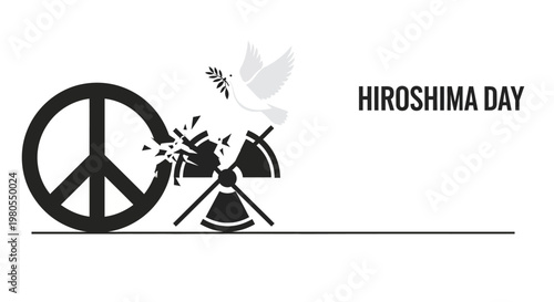 Hiroshima Day design featuring a peace symbol and nuclear icon.