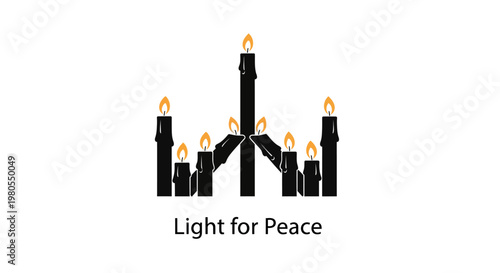Black candles arranged in a menorah shape for peace concept.