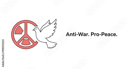 Anti War Pro Peace Illustration with Dove and Peace Symbol.