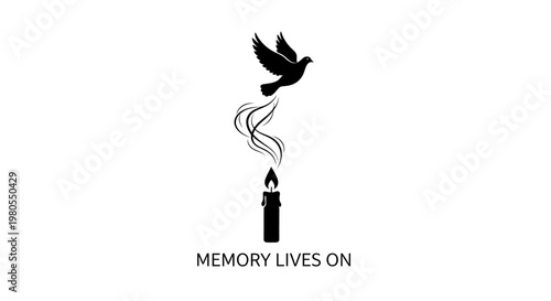 Minimalist memorial illustration with candle flame transforming into a flying dove.