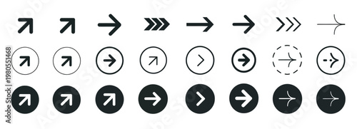 Set of diverse arrow icons for website navigation and directional UI design elements pack