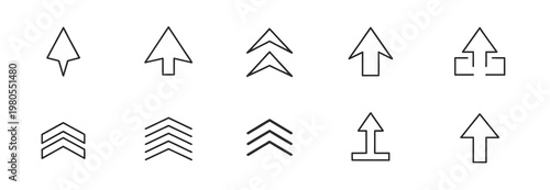 Collection of linear upload and upward arrow icons for web interface design and systems