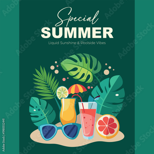 A colorful advertisement for summer cocktails and refreshing wines