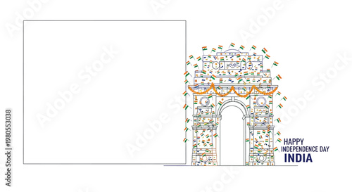 Outline drawing of India Gate monument for Independence Day celebration.