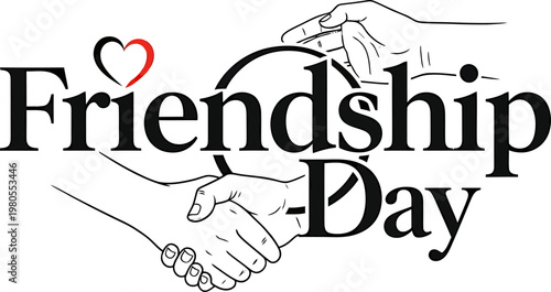 Elegant Friendship Day vector illustration featuring a firm handshake and a delicate red heart symbol design