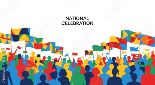 Diverse crowd celebrating with colorful national flags.