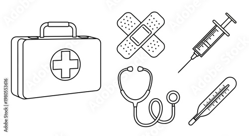 Collection of outline icons for data storage, cloud computing, server management, capacity, and secure information handling in digital technology concepts
