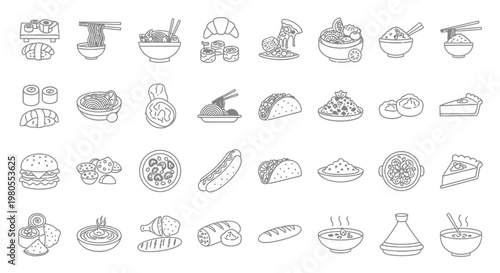 Various food and drink icons.