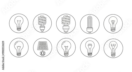 Various types of light bulbs collection.