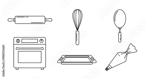 Collection of outline icons for data storage, cloud computing, server management, capacity, and secure information handling in digital technology concepts