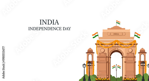 Illustration of India Gate monument in New Delhi for Indian Independence Day.