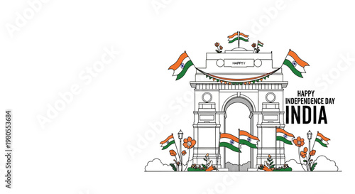Hand drawn illustration of India Gate monument for Indian Independence Day.