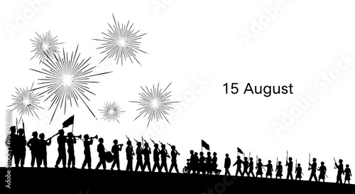 Silhouette illustration of a patriotic marching parade for Indian Independence Day.