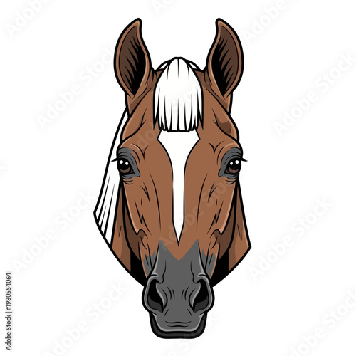 Majestic Brown Horse Head Portrait Front View