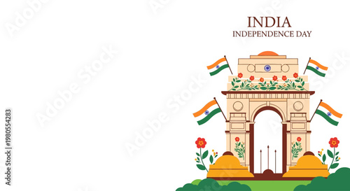 Illustration of India Gate monument for Indian Independence Day celebration.