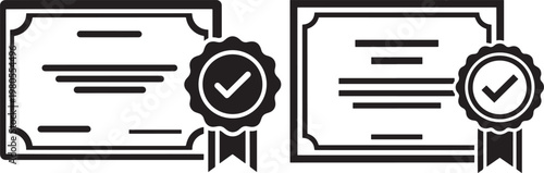 Certificate document with verified checkmark badge icon set for achievement award and quality assurance certificate achievement verified checkmark document guarantee approval certified
