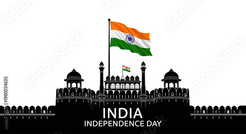 Canvastavla Silhouette of Red Fort with Indian National Flag for Independence Day