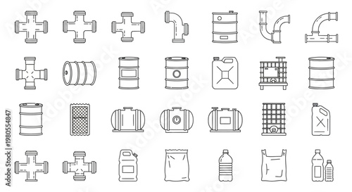 Various Industrial Pipe Fittings Icons.