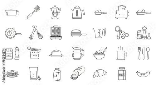 Kitchen Utensils and Food Icons.