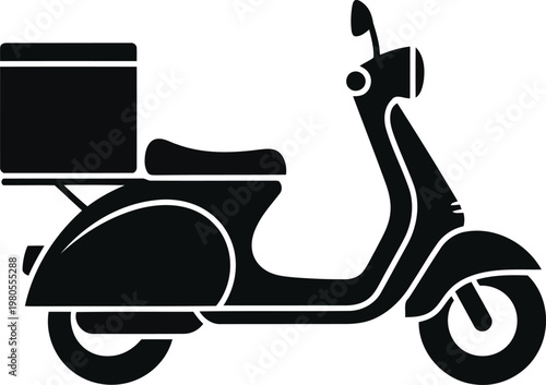 Delivery scooter silhouette with cargo box for food and package transport services
