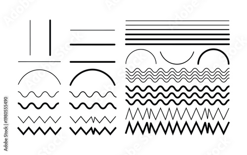 Minimalist hand drawn line strokes and wavy zigzag elements set 