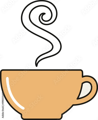 Hot Coffee Cup with Swirl Steam Icon Flat Vector Illustration