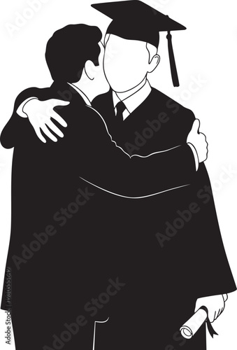 Two graduates hugging one holding a diploma graduation graduates embracing silhouette students