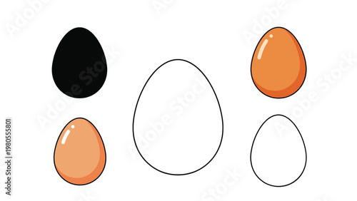 Collection of various egg types including white brown and black icons in different styles like outline and shaded for design.