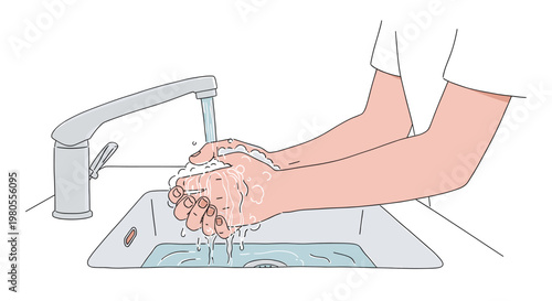 Person Washing Hands Hygiene Activity Natural Color Illustration